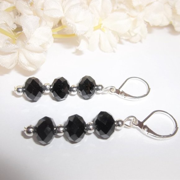 Black Glass Beaded Earrings Elegant Everyday 5794 - Picture 4 of 8